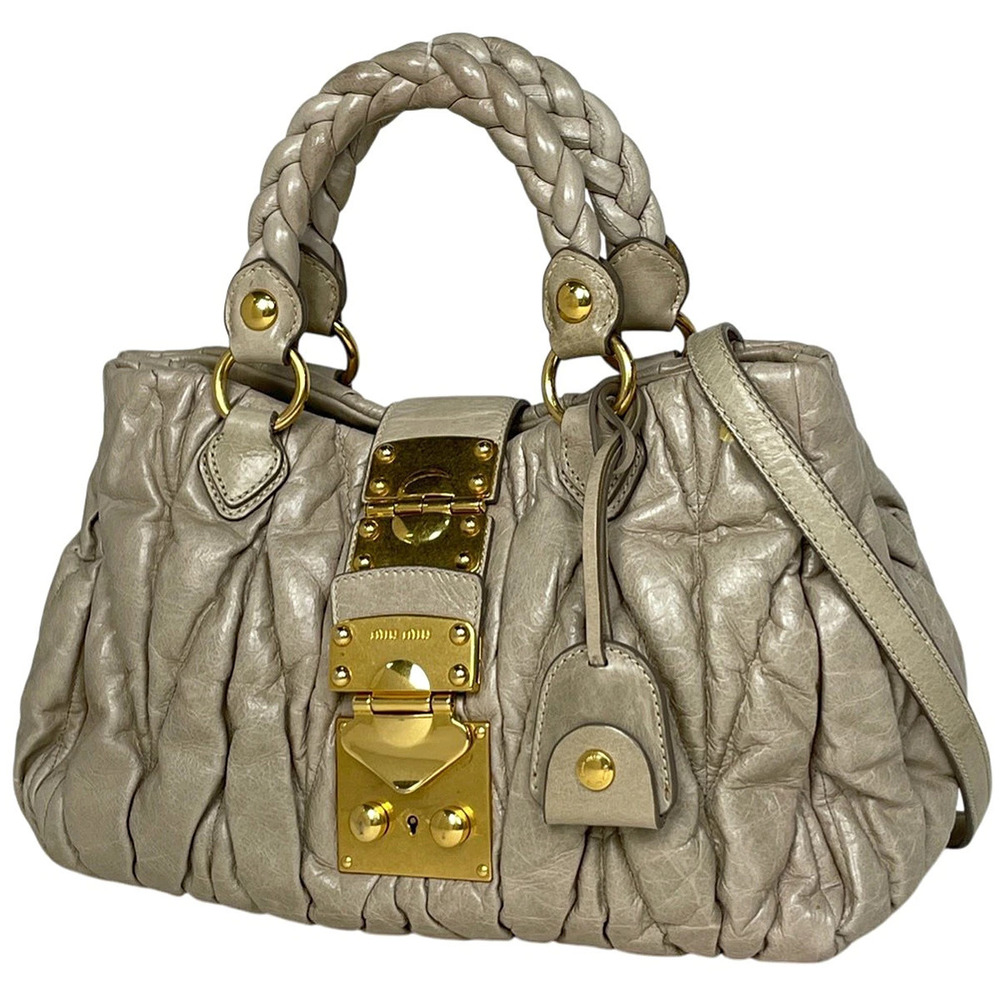 Miu Miu Matelasse 2way Shoulder Bag Leather Beige Cream